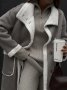 Дамско палто с джоб в сиво и бяло, едно цяло кожено палто с ревер - 024