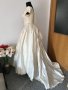 Сватбена булчинска рокля царствена естествена сурова коприна шампанско с шлейф, снимка 6