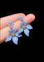 Сребърни висящи обеци цвете с 5 листа,колекция"Flowers",blue/нови, снимка 1 - Колиета, медальони, синджири - 44931382