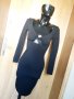 Черна рокля с дълъг ръкав по тялото с бюст панделка С , снимка 1