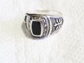 Старинен кован  красив  мъжки сребърен пръстен с черен оникс  и множество маркенази  сребро, снимка 2