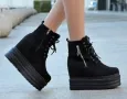 Боти на платформа - черен велур - BML88, снимка 1