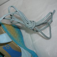 DIAMONDсини сандали, платформа 3см, ток 11см, светло синя еко кожа/жълто, каишки около глезена – 39 , снимка 4 - Дамски ежедневни обувки - 28762361