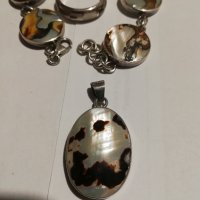 сребърен комплект: гривна, медальон с две лица,пръстен, снимка 2 - Колиета, медальони, синджири - 43913548