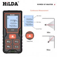 Лазерна ролетка HILDA, Обхват 100м, Точност ±2mm, Разстояние, Площ, Обем, LCD екран, Питагоро, снимка 2 - Други инструменти - 38827209
