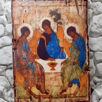 реплика на икона на Троица(три ангела) на Рубльов, 14 век, 30/20 см, снимка 3 - Икони - 43623069