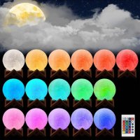 Нощна лампа луна с 3D форма,16 цвята и дистанционно, снимка 5 - Настолни лампи - 32550493