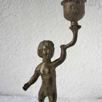 десен свещник стар метален 24 см с момче фигура антика, снимка 2 - Антикварни и старинни предмети - 28874507
