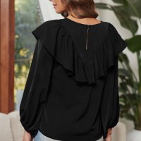 Дамска блуза в черно с дълъг ръкав и къдрички, снимка 16 - Блузи с дълъг ръкав и пуловери - 40698207
