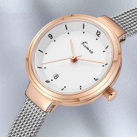 Дамски часовник, сребрист с розово злато, с дата, снимка 4 - Дамски - 27993116