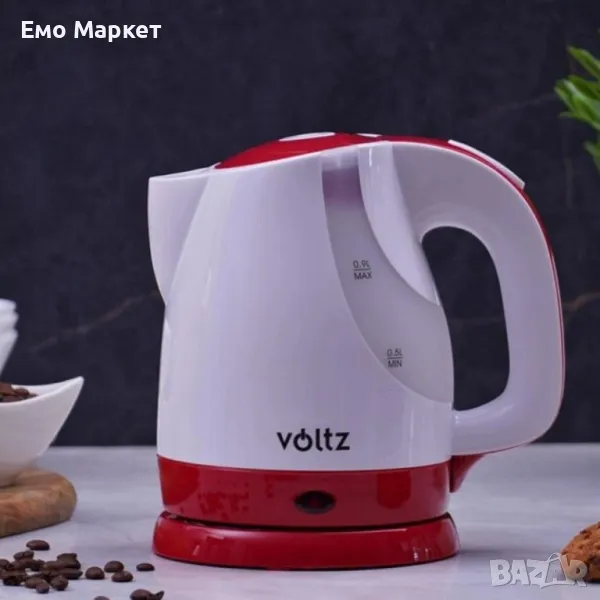 Електрическа кана Voltz Premium RP51230F, 1300W,  0.9л., бяло/черно, бяло/червено, 2 ГОДИНИ ГАРАНЦИЯ, снимка 1