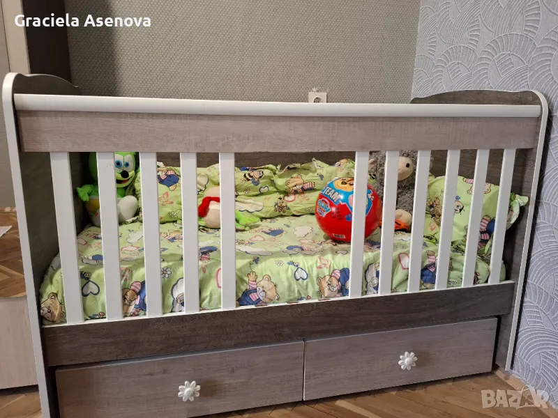 Детска дървена кошара + матрак, снимка 1