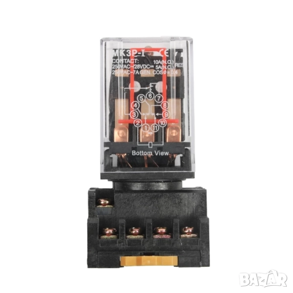 Реле AC 230V с 11 пинов цокъл MK-3P, снимка 1
