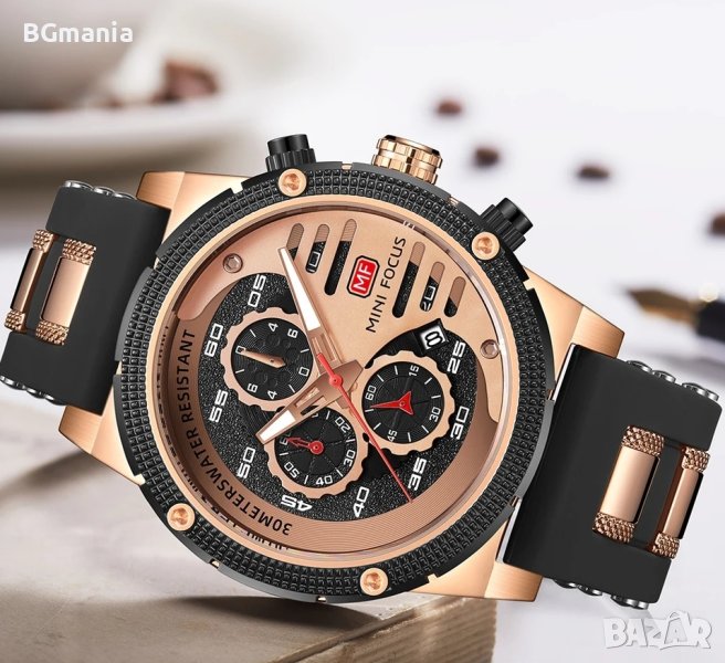 Мъжки часовник MINI FOCUS 0246с1 стомана и силиконова каишка черен, снимка 1