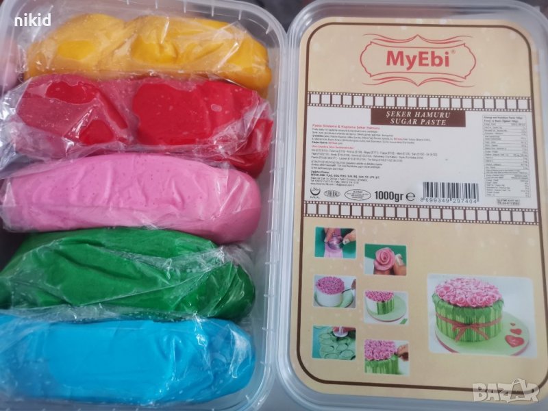 MYEBI 5 цвята фондан захарна паста тесто жълт червен розов зелен син, снимка 1