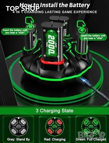 Нова Xbox Зарядна Станция + 4 Батерии 2000mAh за игри геймър, снимка 1