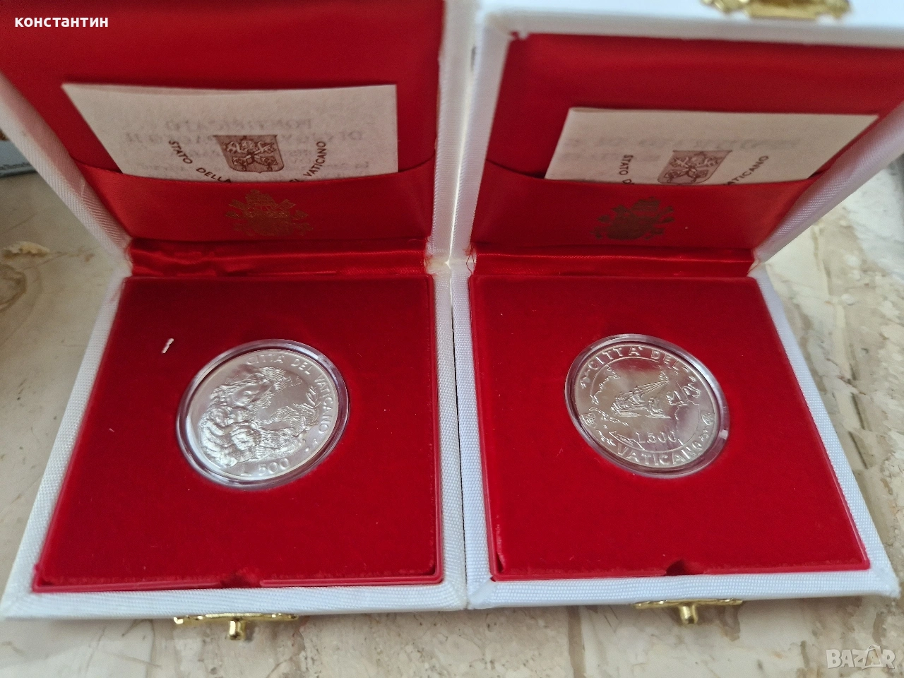 сребърни Ватикана 500 лири 1992г и 1995г UNC, снимка 1