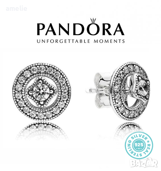 Дамски обеци Пандора сребро 925 Pandora Vintage Allure Earrings. Колекция Amélie, снимка 1