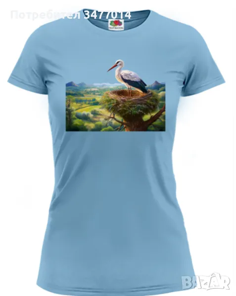 Тениска с пейзаж и щъркел, снимка 1