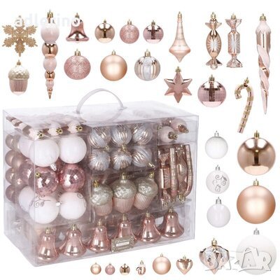 Коледни топки за украса, украса за елха МЕГА, 152 броя, златисто розово, коледна украса, снимка 1