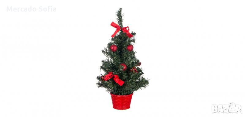 Коледна декоративна елха-саксия, Червени топки, 20 Led светлини - 50см , снимка 1