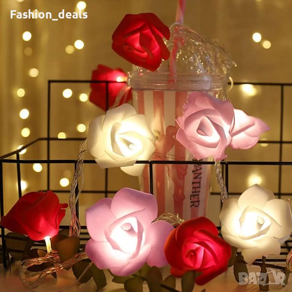 Нови LED светлини рози USB Лампички на батерия за украса декорация дом, снимка 1
