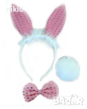 комплект за парти костюм Заек Playboy диадема с уши папионка заешка опашка Плейбой, снимка 1
