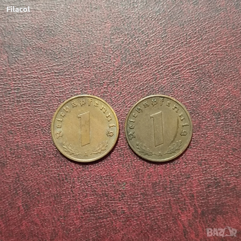 Германия Райх 1 пфениг 1938 и 1939 МД 'A' - Берлин, снимка 1