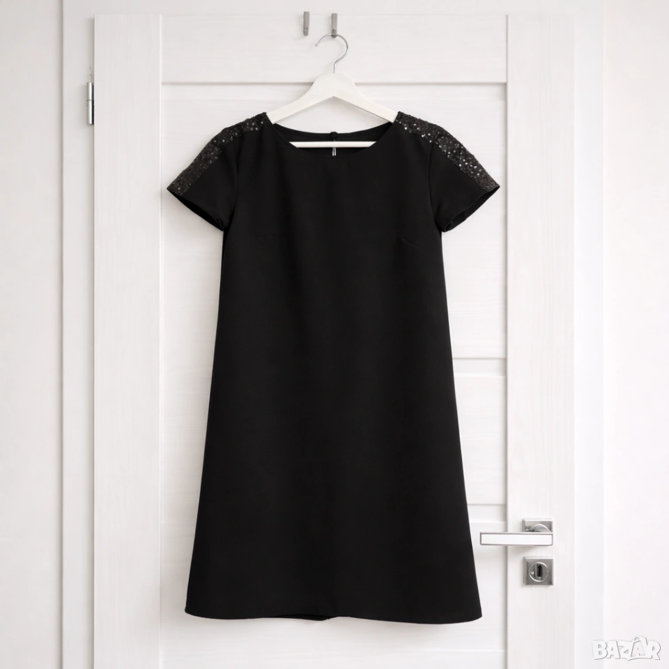 Черна елегантна рокля с пайети – S/M , снимка 1