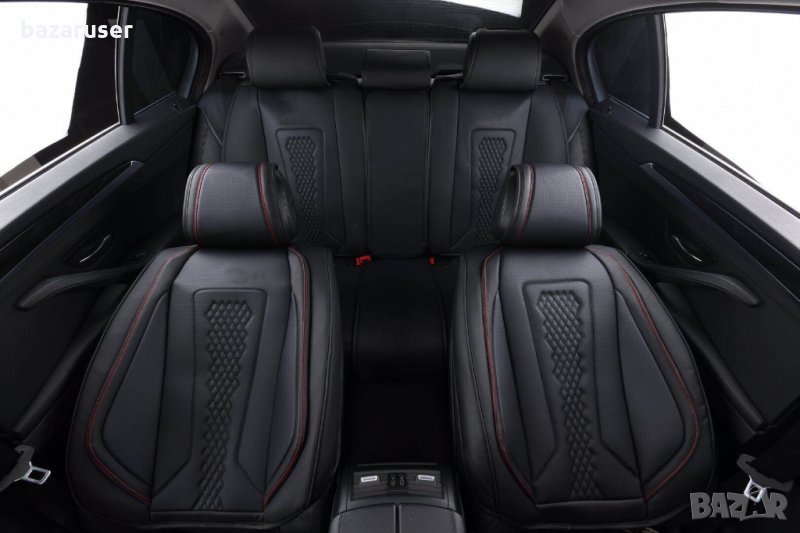 К-т Черна Кожена Тапицерия(Калъфи за Седалки) Подходящ за всички автомобили, снимка 1