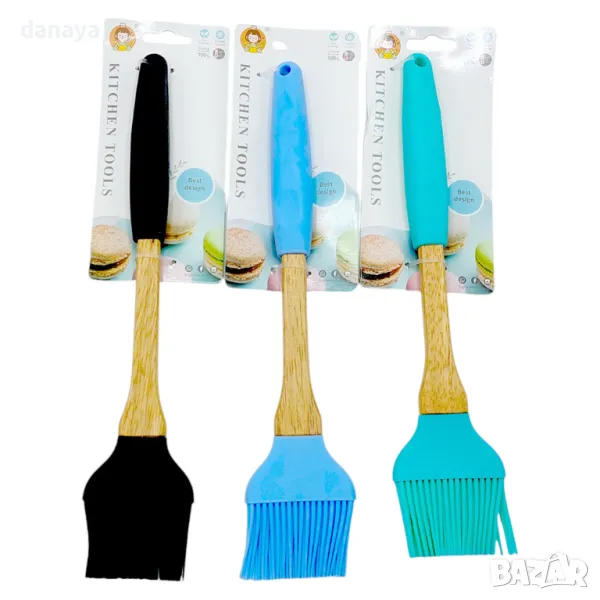 5482 Кухненска силиконова четка за мазане с дървена дръжка и силиконово уплътнение, снимка 1