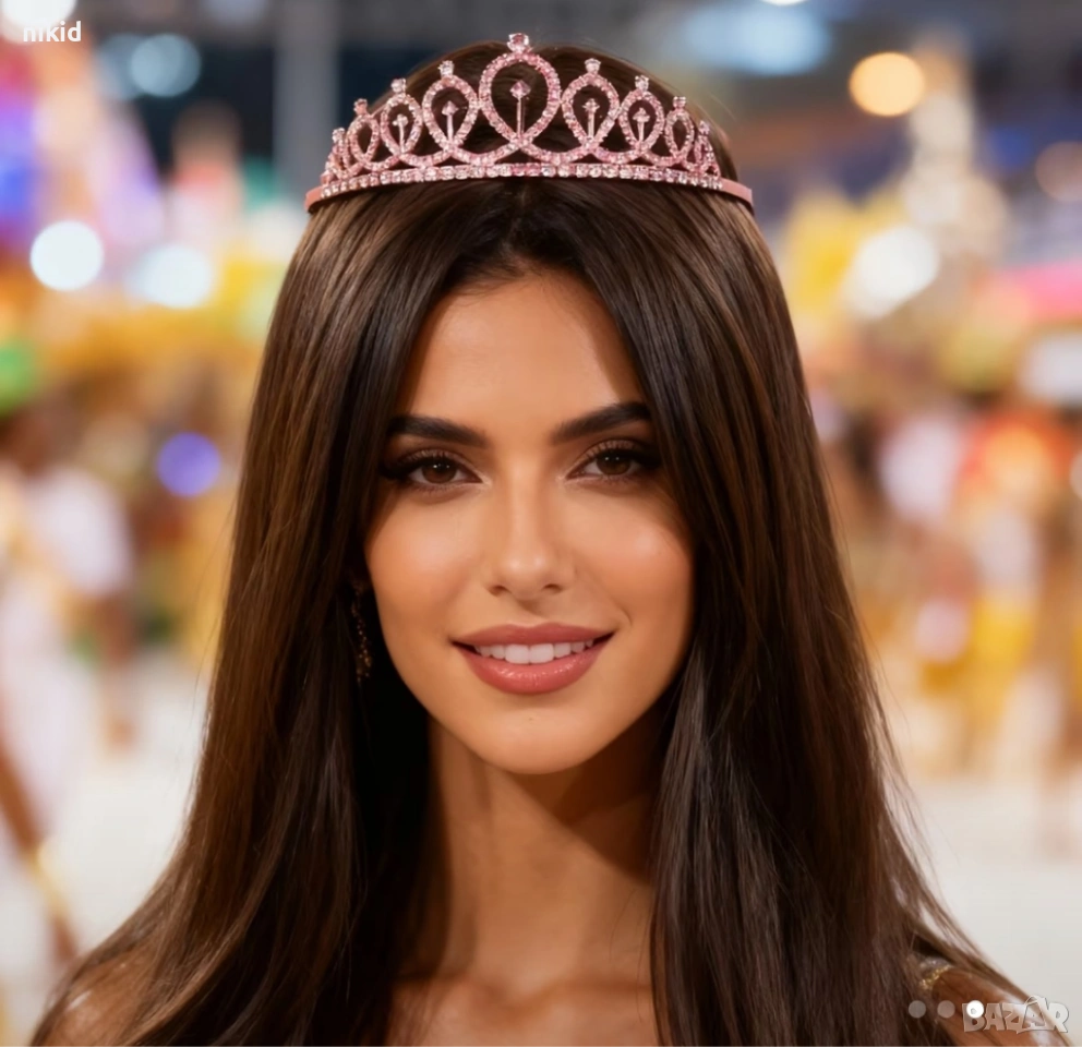 Медено розова метална дамска детска корона тиара диадема за коса глава с гребен, снимка 1