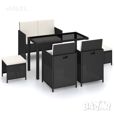 vidaXL Градински комплект с възглавници, 6 части, полиратан, черен(SKU:43903, снимка 1