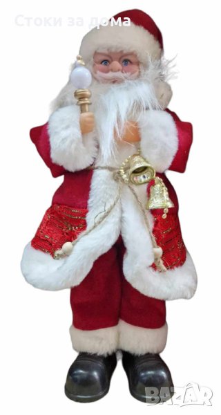 Декоративен Дядо Коледа със светеща факла и камбанки, на батерии. Височина: 40см, снимка 1