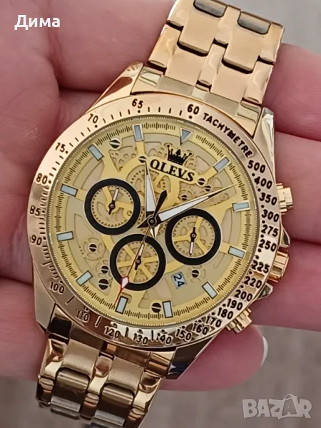 OLEVS Хронограф Многофункционален Кварц,Скелетен,Hollow Out,HD Светещ,3 АТМ,Автоматична дата,Ден , снимка 1