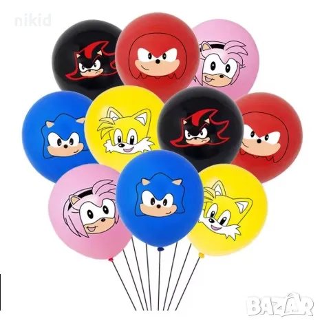 шарени 1 ВИД sonic Соник глава Обикновен надуваем латекс латексов балон парти хелий газ балони, снимка 1