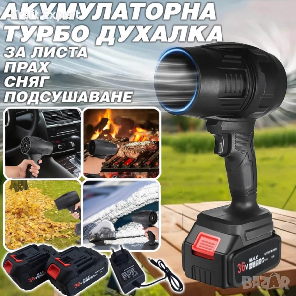 Мощна акумулаторна духалка 1500W – Турбо пистолет за листа, прах, сняг и подсушаване, снимка 1