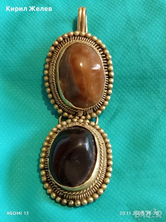 Част от ВИНТИДЖ ГРИВНА с ДВА ОВАЛНИ КАМЪКА ФИЛИГРАН АХАТ 52184, снимка 1