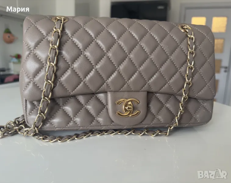 Красива сива чанта Шанел/Chanel от естествена кожа , снимка 1