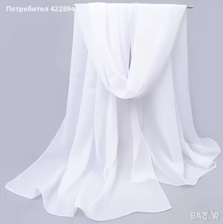 Булчински бял шал от шифон – лек и ефирен аксесоар за сватба, снимка 1