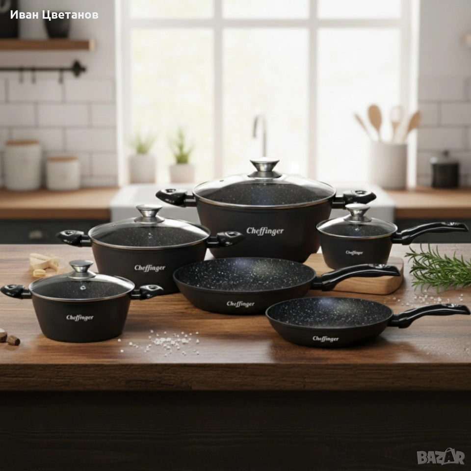 Комплект съдове за готвене Cheffinger от 10 части – тенджери и тигани , снимка 1