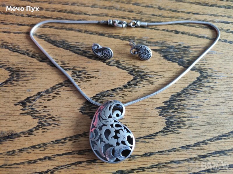 Сребърен комплект - колие и обеци (2), снимка 1