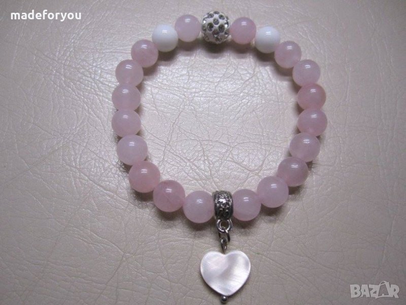 Елегантна гривна розов кварц,бял ахат и седеф , снимка 1