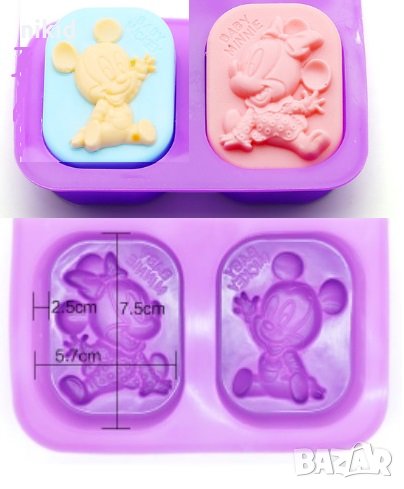 Бебешки baby Мики и Мини Маус дълбок силиконов молд форма калъп сапун гипс сувенир, снимка 1