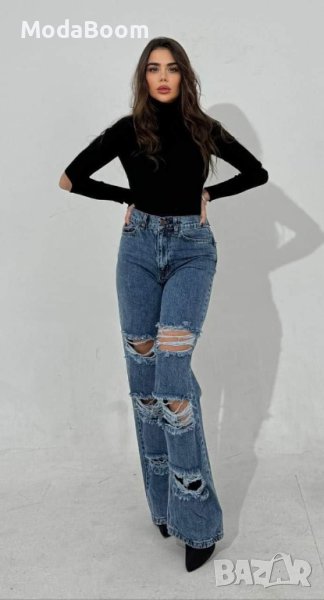 💥Стилни модерни накъсани сини дамски дънки💥, снимка 1