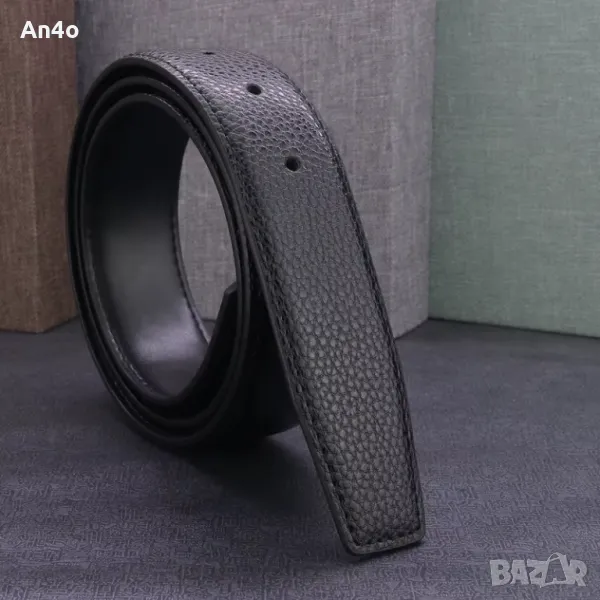 Колан от телешка кожа - Черен, Без катарама (120 см, 3.5 см широчина), снимка 1