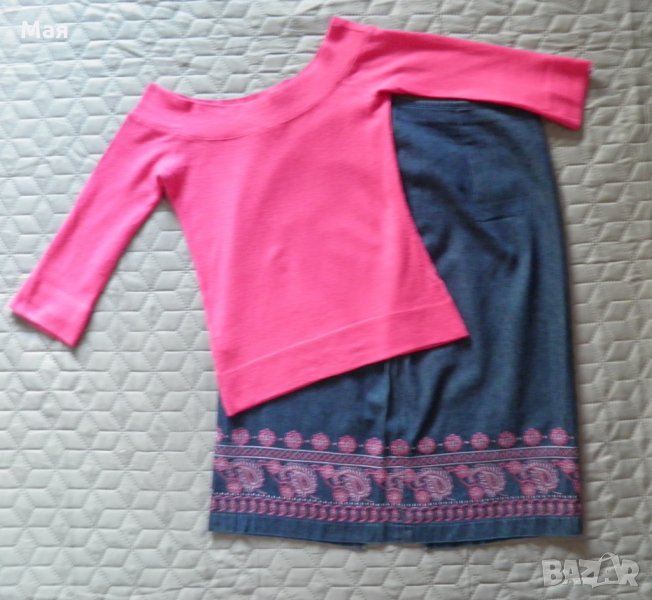 Дамски сет  дънкова пола и блуза Bershka, снимка 1