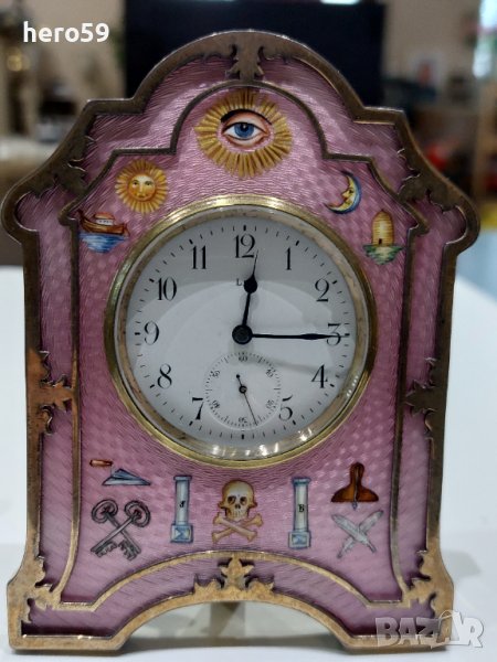 Каретен часовник-Сребърен гилеше  емайл часовник/Silver and Guilloche enamel Carriage Clock/, снимка 1