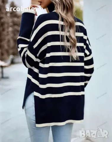 Дамски ежедневен раиран плетен пуловер, 5цвята , снимка 10 - Блузи с дълъг ръкав и пуловери - 48005679