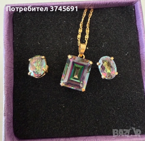 Златни обеци и медальон с мистичен топаз, снимка 7 - Обеци - 53019157